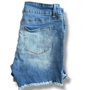 Royalty For Me High Rise Denim Shorts Distressed Frayed Hem Blue Size 16